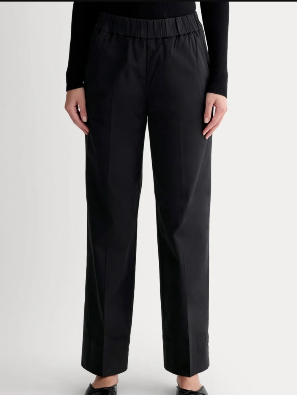 Everlane The Easy Pant Black Cotton Twill  Pull On Elastic Women's M Medium.